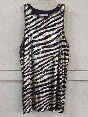 Trina Turk Sequin Zebra Tank Dress - Gold & Black